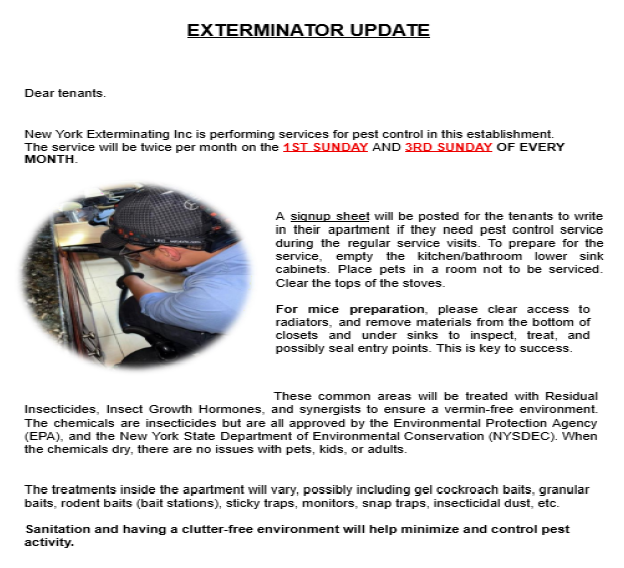 The resident notice posted beside it, with prep instructions.