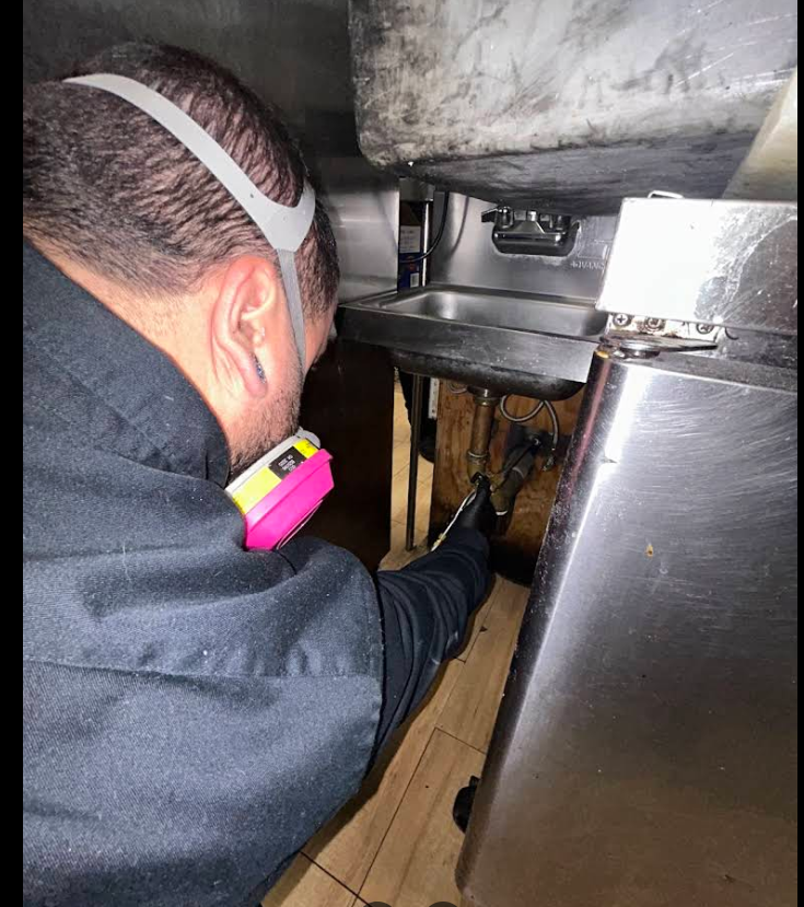 Micro-injection under restaurant equipment for cockroaches, Brooklyn