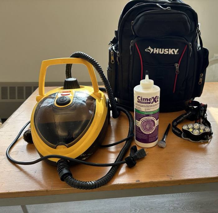 NYE steamer, brush and headlamp kit