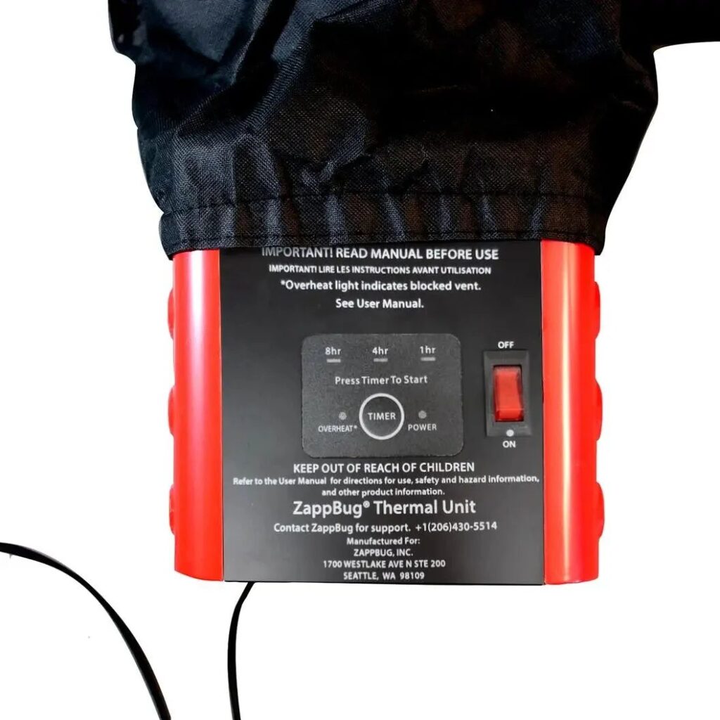ZappBug thermal heater unit control panel with timer settings